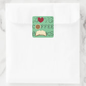 Liebe, Kaffee, Bücher - Farbe ändern Quadratischer Aufkleber (Tasche)