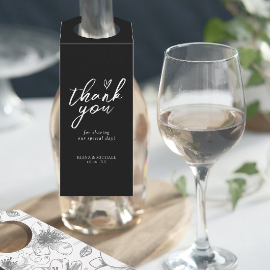 Liebe Kalligrafie Danke, Floralin Weiß B&W ID940 Flaschenanhänger