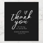 Liebe Kalligrafie Danke, Floralin Weiß B&W ID940 Weinetikett (Einzelnes Label)