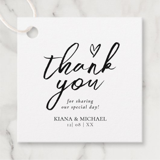 Liebe Kalligrafie Danke Floralschwarz B&W ID940 Geschenkanhänger (Vorderseite)