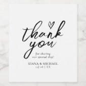 Liebe Kalligrafie Danke Floralschwarz B&W ID940 Weinetikett (Einzelnes Label)