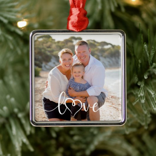 Liebe Kalligrafie Herz Foto Ornament Aus Metall (Baum)