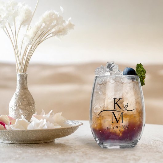 Liebe Kalligraphie-Initialen Herzschwarz B&W ID940 Weinglas Ohne Stiel