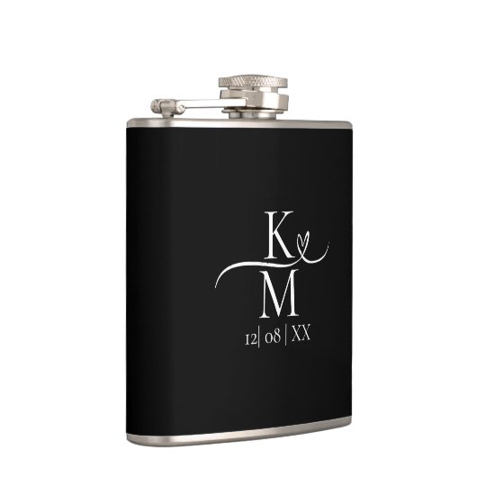 Liebe Kalligraphie-Initialen Herzweiß B&W ID940 Flachmann (Rechts)