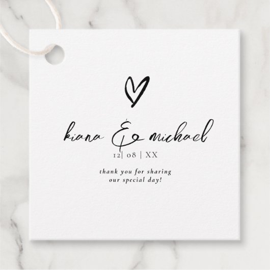 Liebe Kalligraphie Vielen Dank Herzschwarz B&W ID9 Geschenkanhänger (Vorderseite)