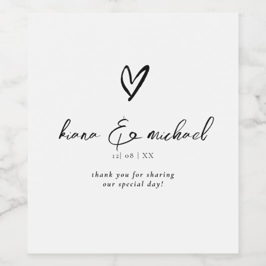 Liebe Kalligraphie Vielen Dank Herzschwarz B&W ID9 Weinetikett (Einzelnes Label)