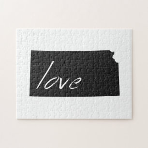 Liebe Kansas Silhouette Karte Form Schwarze Karte Puzzle
