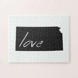 Liebe Kansas Silhouette Map Form Black Chalkboard Puzzle