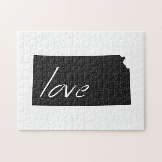 Liebe Kansas Silhouette Map Form Black Chalkboard Puzzle (Horizontal)
