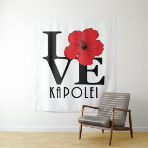 LIEBE Kapolei Hawaii Roter Hibiskus Wandteppich