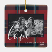 Liebe Kariert Holiday Custom Foto Red Keramikornament (Rückseite)
