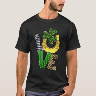 Liebe Kariert Leopard Kleeblatt C Pferd Hufeisen P T-Shirt