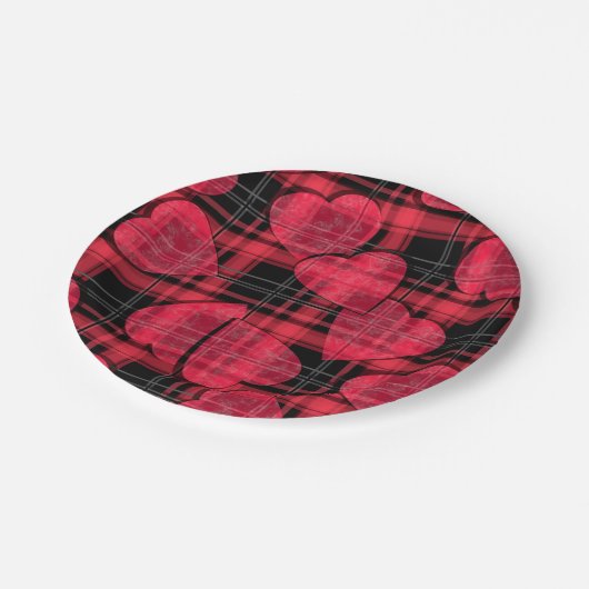 Liebe kariert pappteller (Schrägansicht)