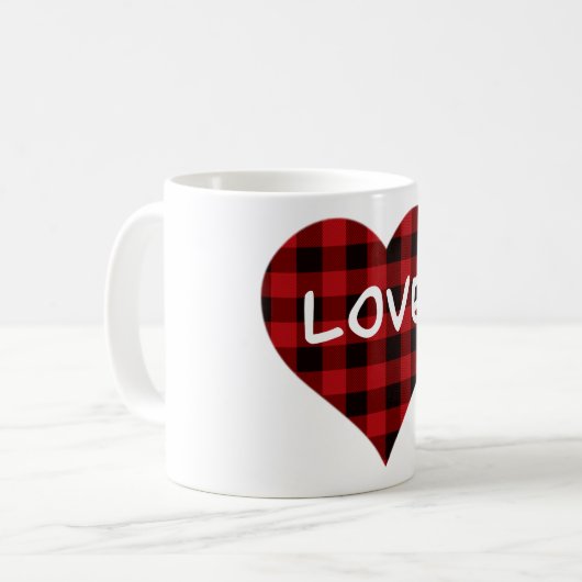 Liebe, kariertes rotes Büffel, Valentinherz Kaffeetasse (Vorderseite Links)