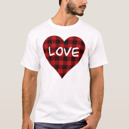 Liebe, kariertes rotes Büffel, Valentinherz T-Shirt