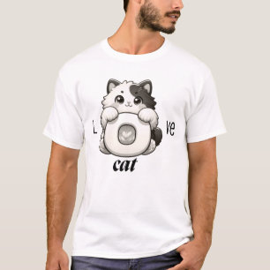 Liebe Katze Kawaii Umarmen Illustration Schwarzer  T-Shirt