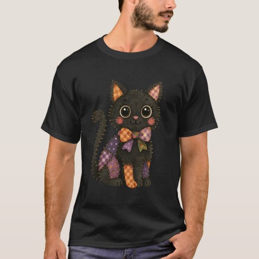Liebe Katze mit Patchwork-Muster Gruselig - Süße H T-Shirt (Vorderseite)