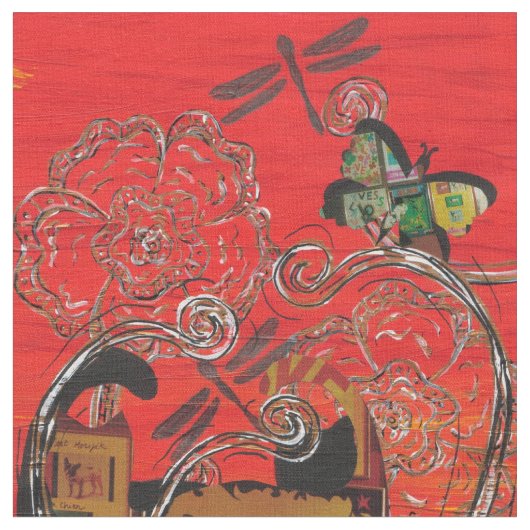 Liebe-Katze und Schmetterling Stoff (Nahaufnahme)