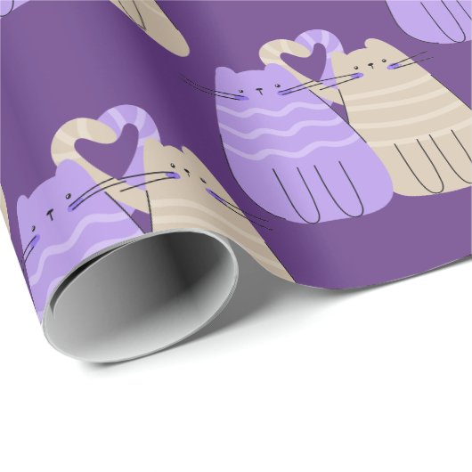 Liebe Katzen auf Lila Geschenkpapier (Rolleneckpunkt)
