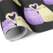 Liebe Katzen auf schwarz Geschenkpapier (Rolleneckpunkt)