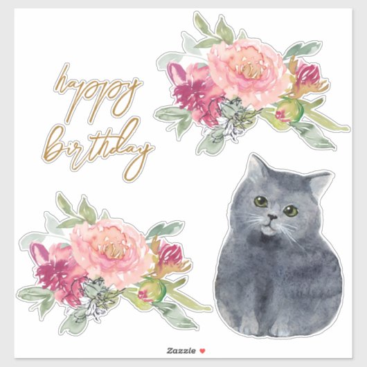 Liebe Katzen Illustration Happy Birthday Girl Part Aufkleber (Blatt)