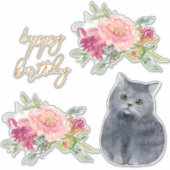Liebe Katzen Illustration Happy Birthday Girl Part Aufkleber (Vorderseite)