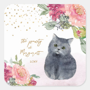 Liebe Katzen Illustration Happy Birthday Girl Part Quadratischer Aufkleber