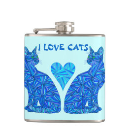 Liebe-Katzen-Katzen-Liebhaber Z blauer abstrakter Flachmann