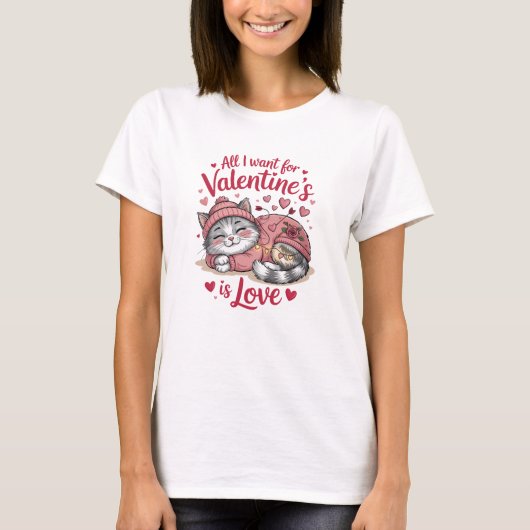 Liebe Katzen Kuscheliger Valentinstag T-Shirt (Vorderseite)