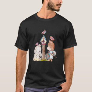 Liebe Katzen mit Vögeln im vintage Patchwork-Stil T-Shirt