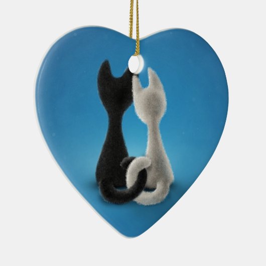 Liebe-Katzen Schwarzweiss Keramik Ornament (Rechts)