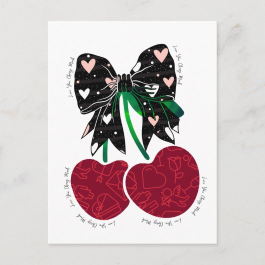 Liebe Kirsche viel lustiges Obst Postkarte (Vorderseite)