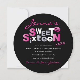 LIEBE & KISSES HOT PINK 16 . Geburtstag Einladung