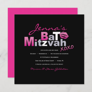 LIEBE & KISSES HOT PINK Bat Mitzvah Einladung