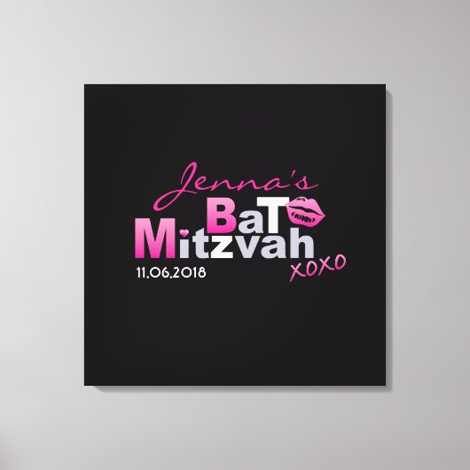 LIEBE & KISSES Hot Pink Bat Mitzvah Sign-In Board Leinwanddruck (Vorderseite)