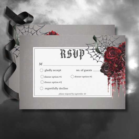 Liebe & Knochen Rote Blume Hochzeitsessen RSVP Karte