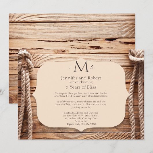 Liebe Knot 5. Hochzeitstag Einladung (Vorne/Hinten)