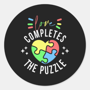 Liebe komplettiert das Puzzle Zitat zum Autismus-B Runder Aufkleber