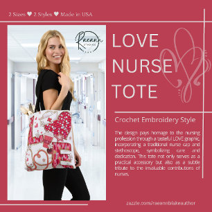 Liebe Krankenschwester Crochet Stickerei Stil Tote Tasche