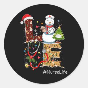 Liebe Krankenschwester Leben Schneemann Weihnachte Runder Aufkleber