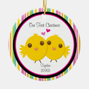Liebe-Küken-Paar-Weihnachtsverzierung Keramikornament