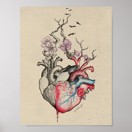 Liebe Kunst Surreal Anatomische Herzen Blume Vinta Poster (Vorne)