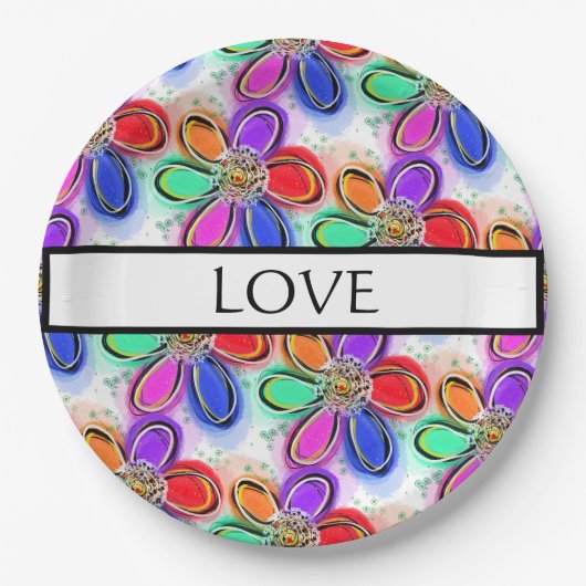 Liebe Künstlerische Farbige Wasserfarben Blume Pappteller (Vorderseite)