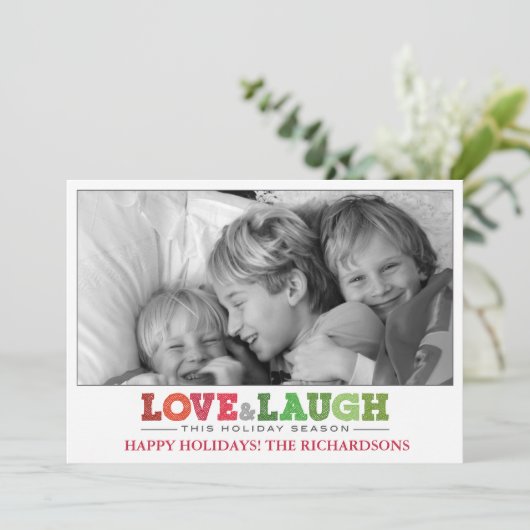 Liebe + Lachen Feiertagskarte (Stehend Vorderseite)