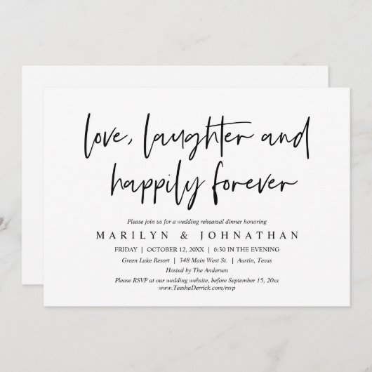 Liebe, Lachen für immer, Probe Abendessen Einladung (Vorne/Hinten)