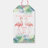 Liebe Lachen glücklich immer danach. Pink Flamingo Geschenkanhänger (Vorderseite)