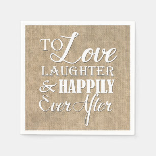 Liebe Lachen glücklich immer nach Burlap-Hochzeit Serviette