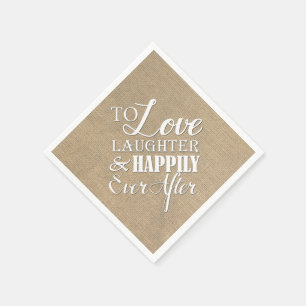 Liebe Lachen glücklich immer nach Burlap-Hochzeit Serviette
