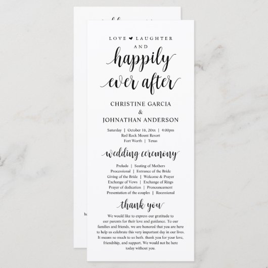 Liebe lachen glücklich immer nach, Hochzeitsfeier Programm (Vorne/Hinten)