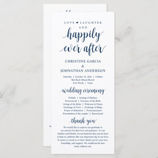 Liebe lachen glücklich immer nach, Hochzeitsfeier Programm (Vorne/Hinten)